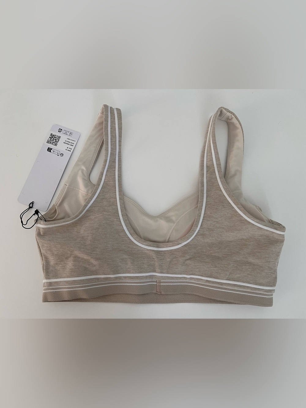 ALO Yoga AloSoft Heart Throb Bra - Oatmeal Heather/White- NWT - Picture 3 of 3
